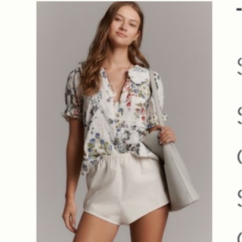 Anthropologie - Floral Print Blouse - White and Multicolor